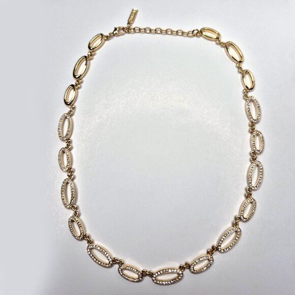 Napier Gold Tone Oval Link Necklace with CZ Stones | 15.75–18 Inch Adjustable - Picture 2 of 5